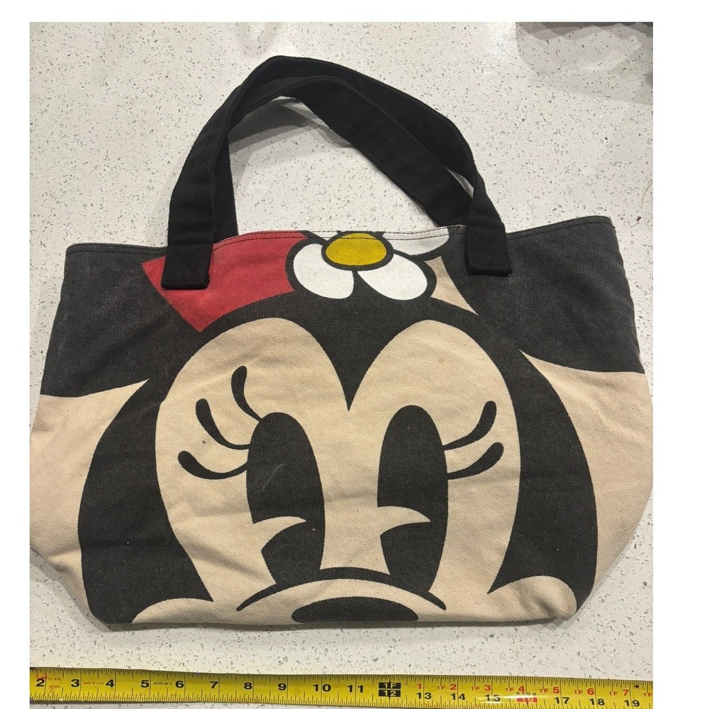 Disney Store Minnie Mickey Mouse Reversible Canvas Tote Bag Red Polka Dot 18in